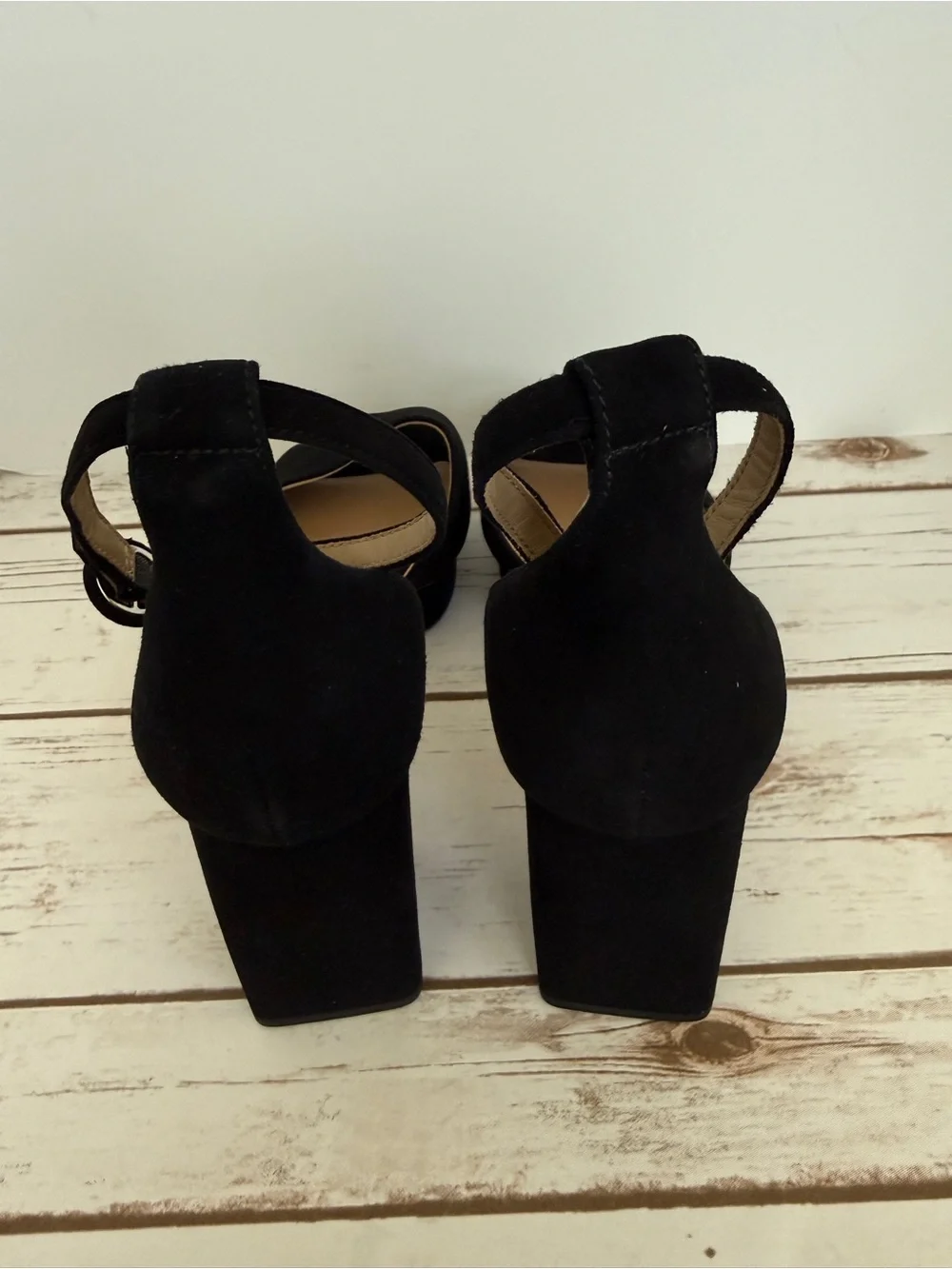 Bernardo Raleigh  Black Suede Platform Block Heel Ankle Strap Sandal